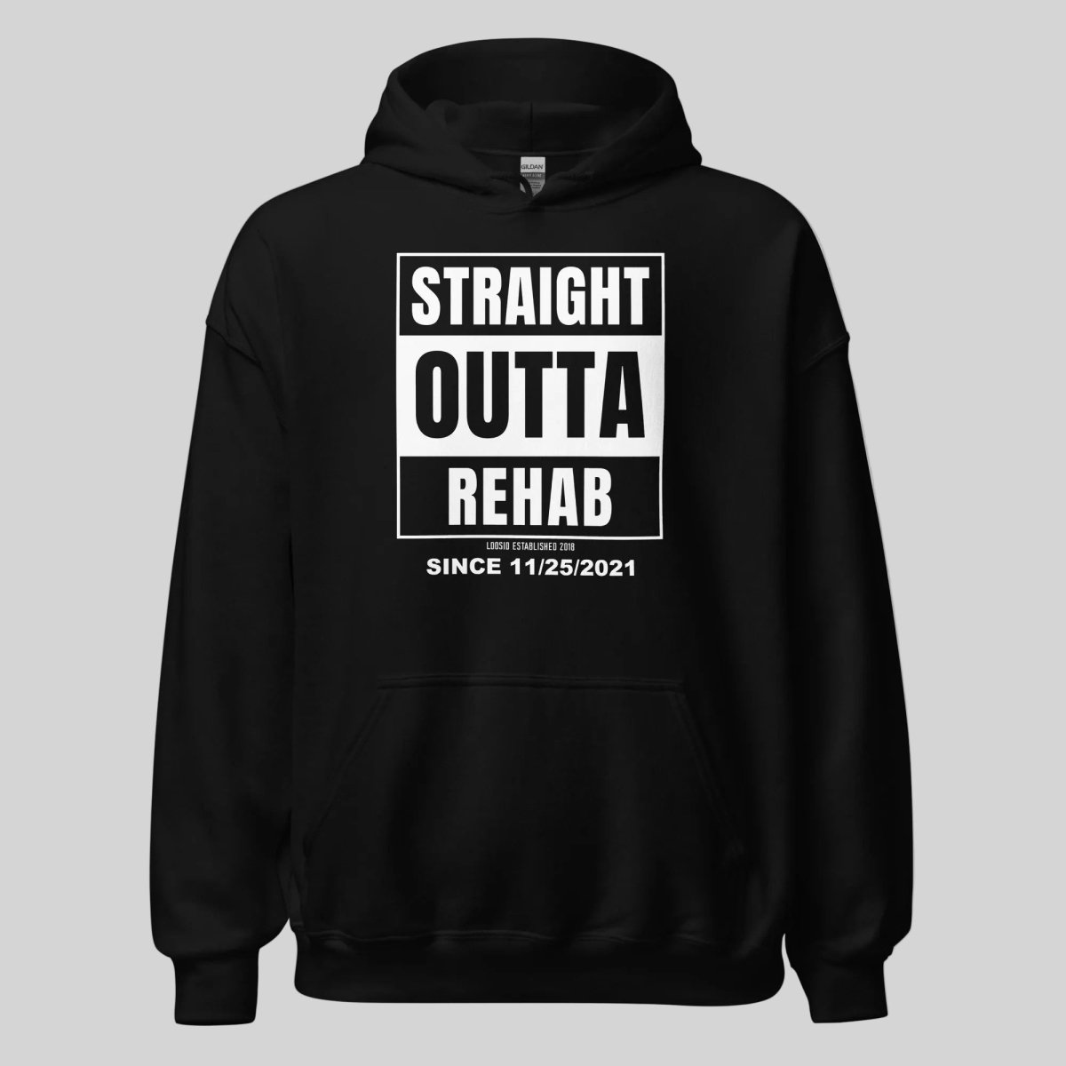 Straight Outta Rehab Recovery Hoodie flat lay styled image (view 3)