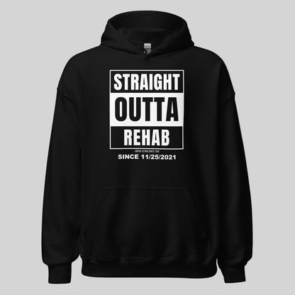 Straight Outta Rehab Recovery Hoodie flat lay styled image (view 3)