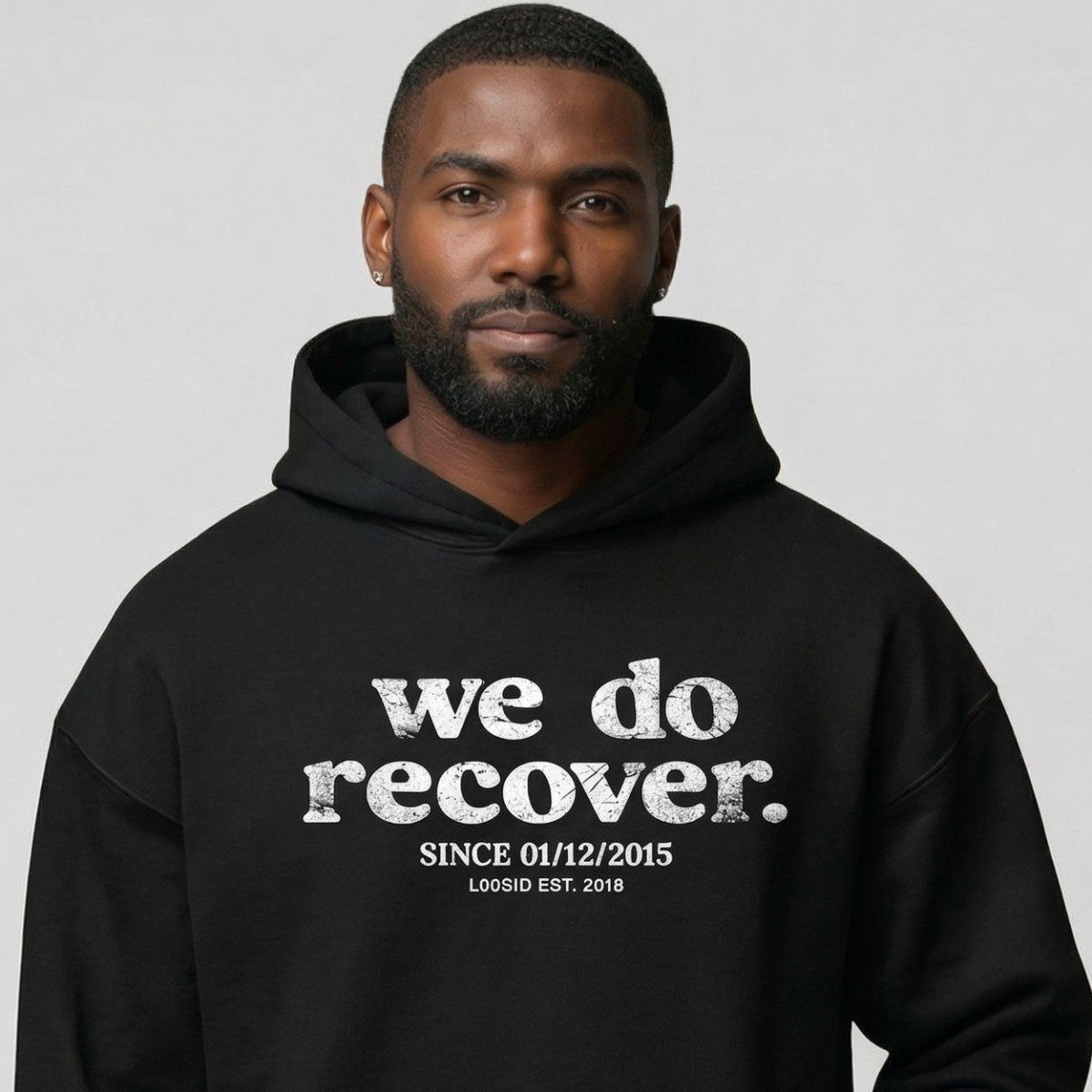 We Do Recover Men's Sober Recovery Hoodie close-up view (view 2)