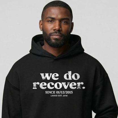 We Do Recover Men's Sober Recovery Hoodie close-up view (view 2)