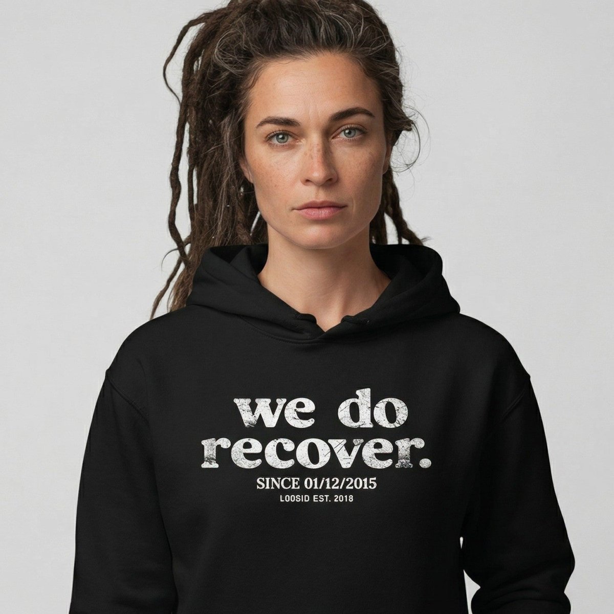 We Do Recover Women's Sober Recovery Hoodie close-up view (view 2)