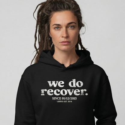 We Do Recover Women's Sober Recovery Hoodie close-up view (view 2)