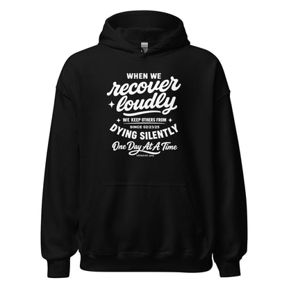 When we recover loudly Recovery Hoodie flat lay styled image (view 3)