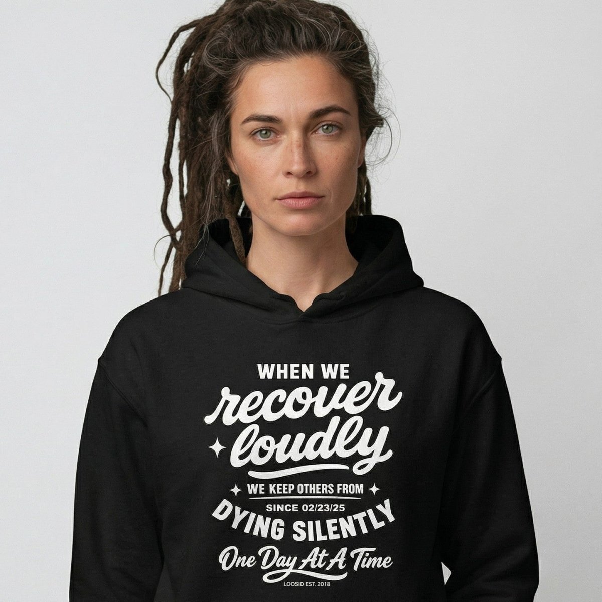 When we recover loudly Recovery Hoodie close-up view (view 2)