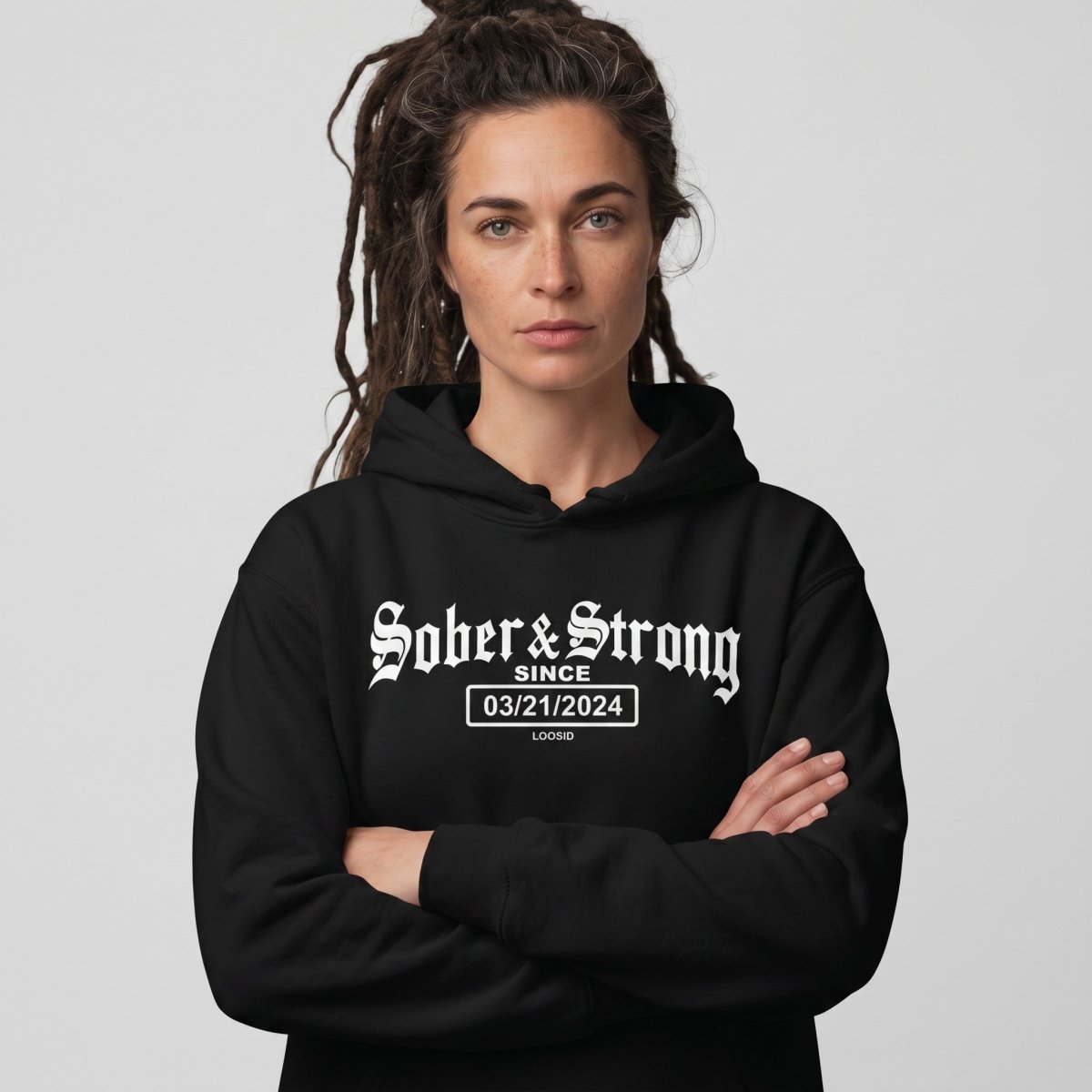Loosid Old School Sober & Strong Recovery Hoodie featuring the design