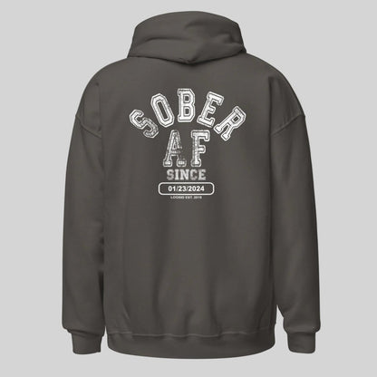 Sober AF Since Recovery Hoodie flat lay styled image (view 33)