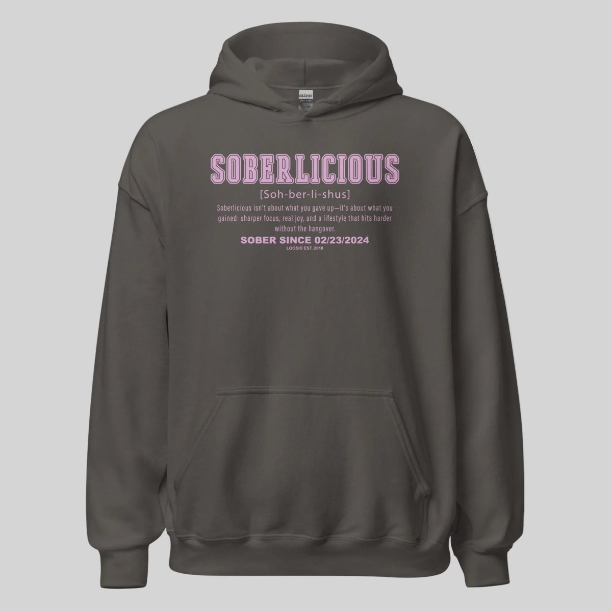 Soberlicious Definition Hoodie w Custom Sobriety Date Recovery Hoodie flat lay styled image (view 23)