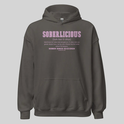 Soberlicious Definition Hoodie w Custom Sobriety Date Recovery Hoodie flat lay styled image (view 23)