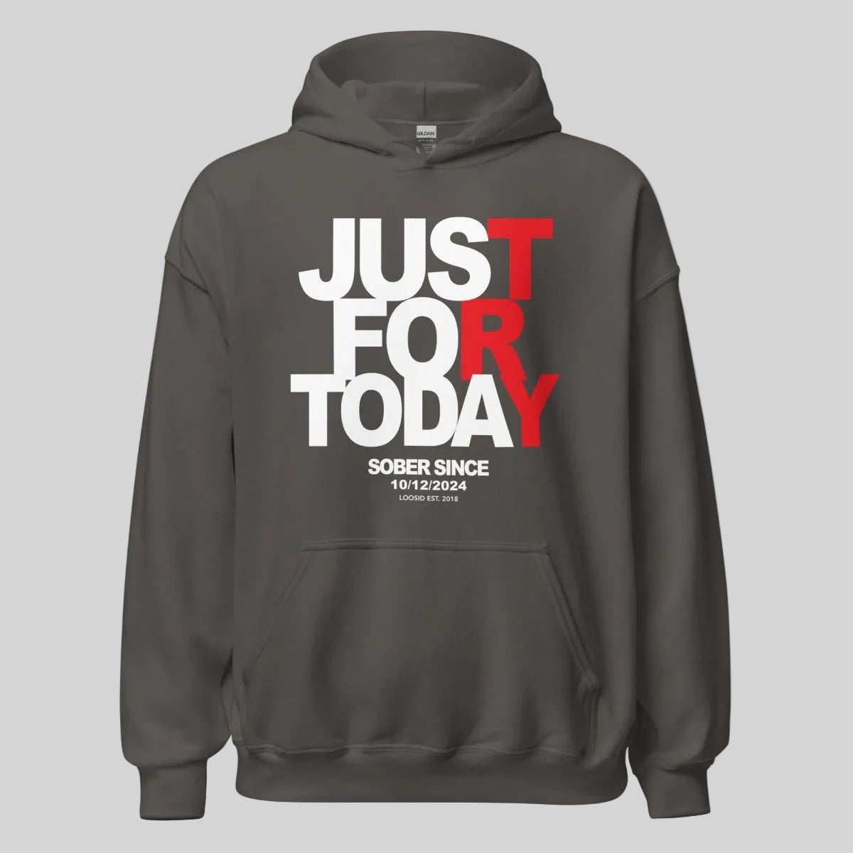 Just For Today Custom Sobriety Date Recovery Hoodie close-up view (view 12)