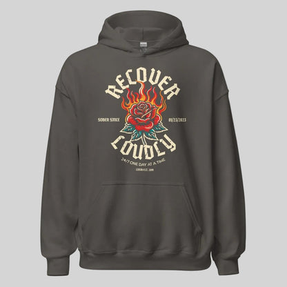 Recover Loudly Custom Sobriety Date Recovery Hoodie close-up view (view 2)