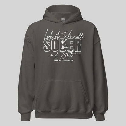 Look at You Sober and Sh*t Recovery Hoodie flat lay styled image (view 3)