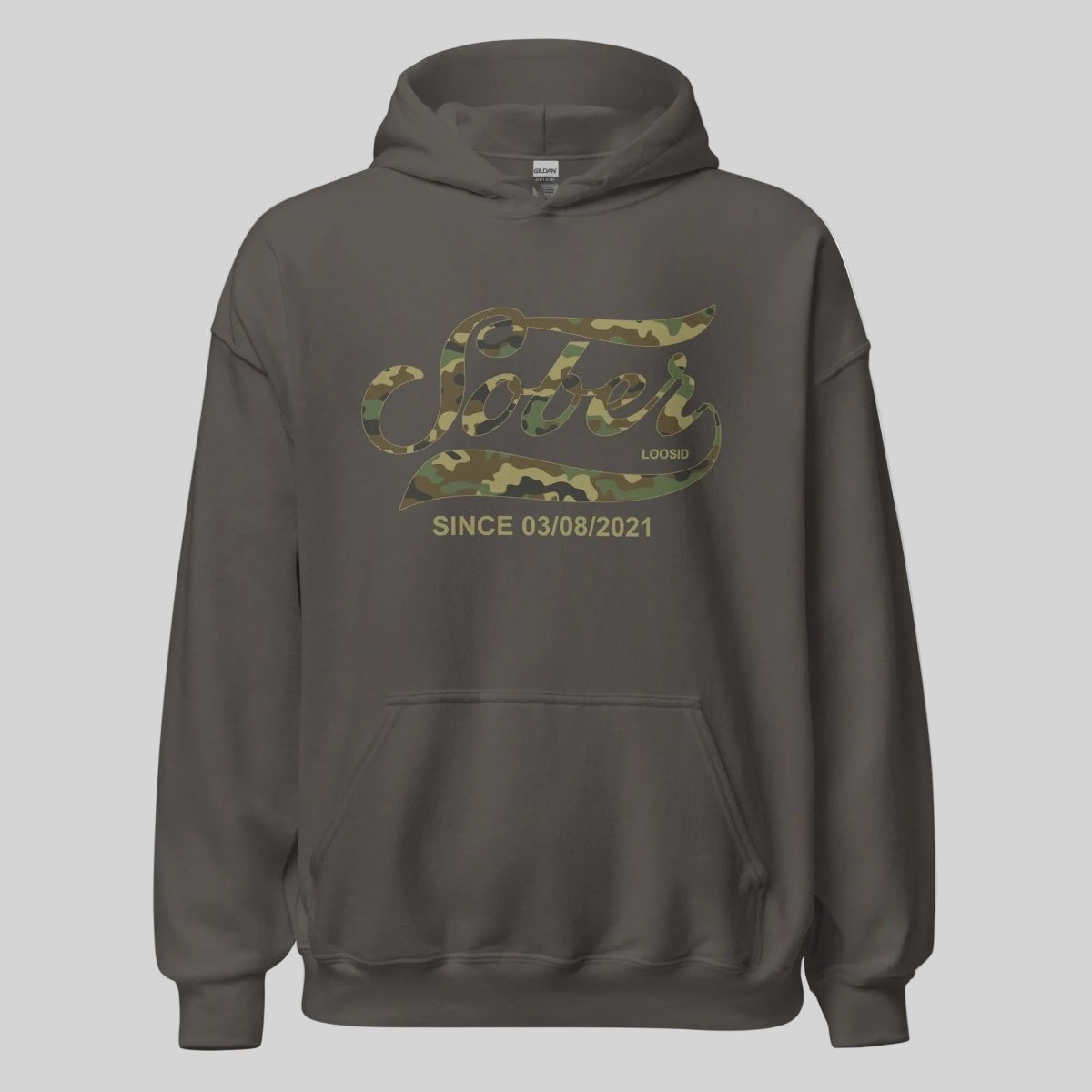 Sober Since Camo Recovery Hoodie packaging detail (view 8)