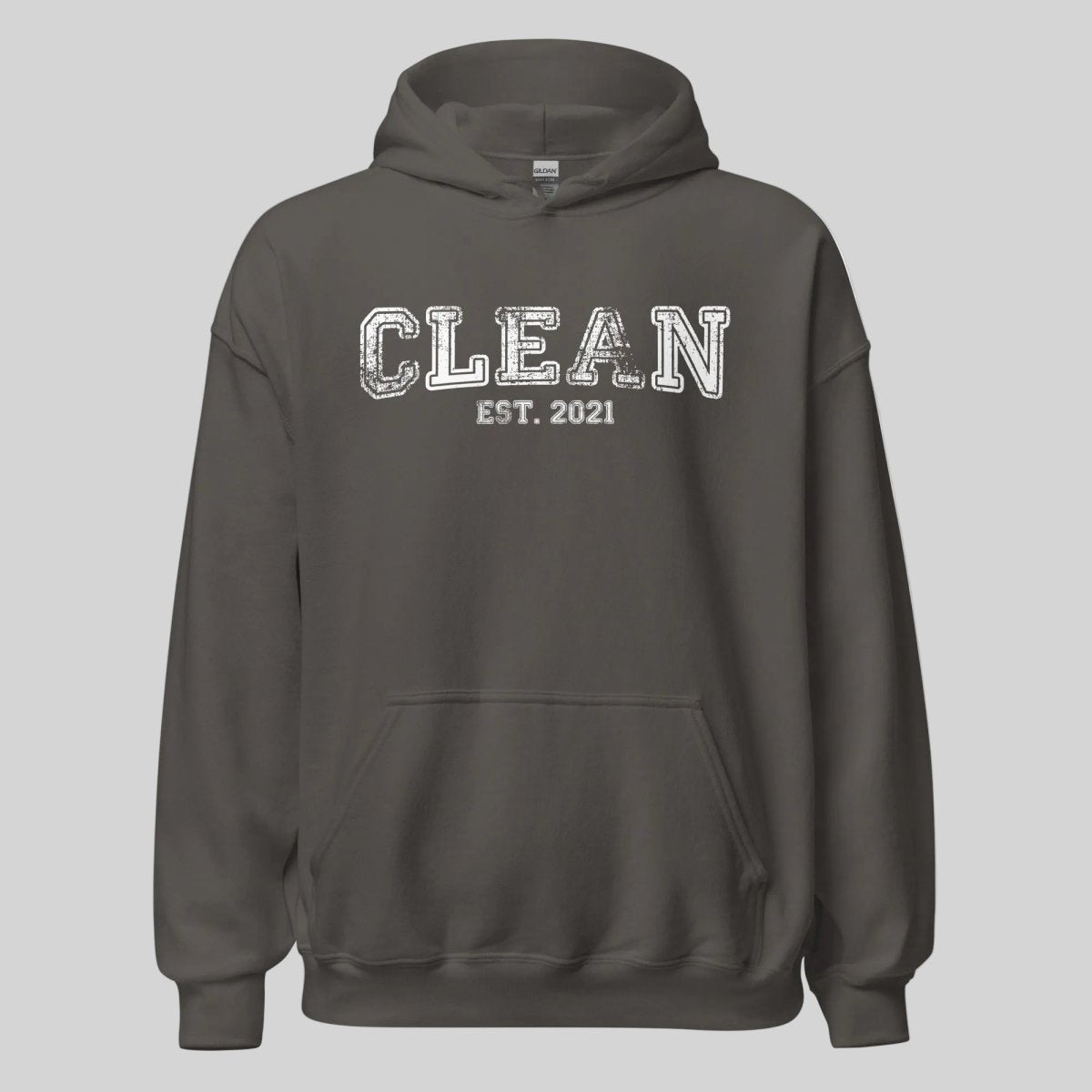 Clean Est. Hoodie w Personalized Recovery Year Recovery Hoodie flat lay styled image (view 23)