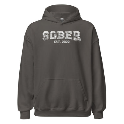Sober Est. Hoodie w Personalized Sobriety Year Recovery Hoodie back view (view 27)