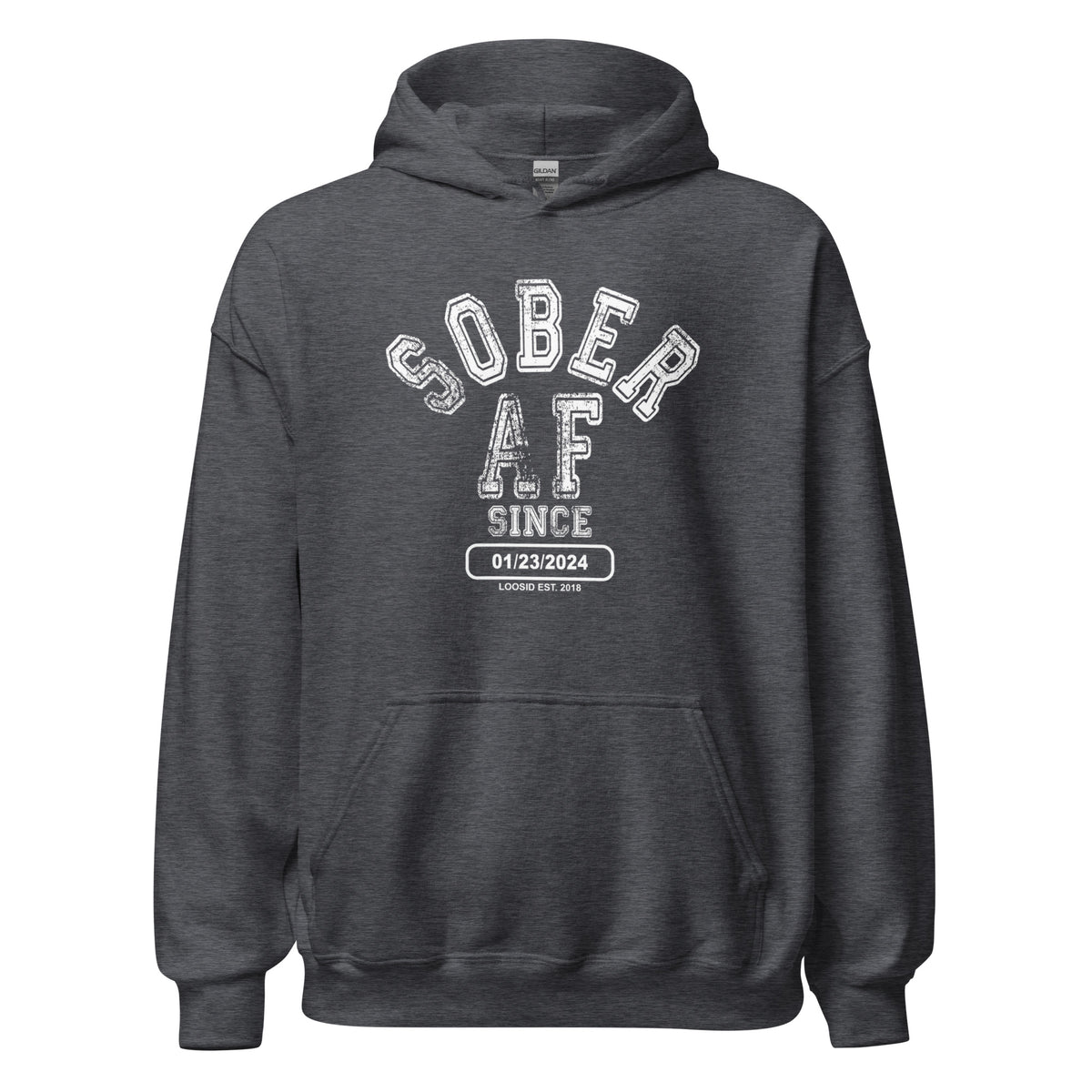 Empowering Recovery Hoodie with custom sobriety date design