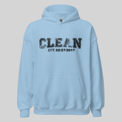 Clean Collegiate Hoodie W Personalize Recovery Date Recovery Hoodie back view (view 17)