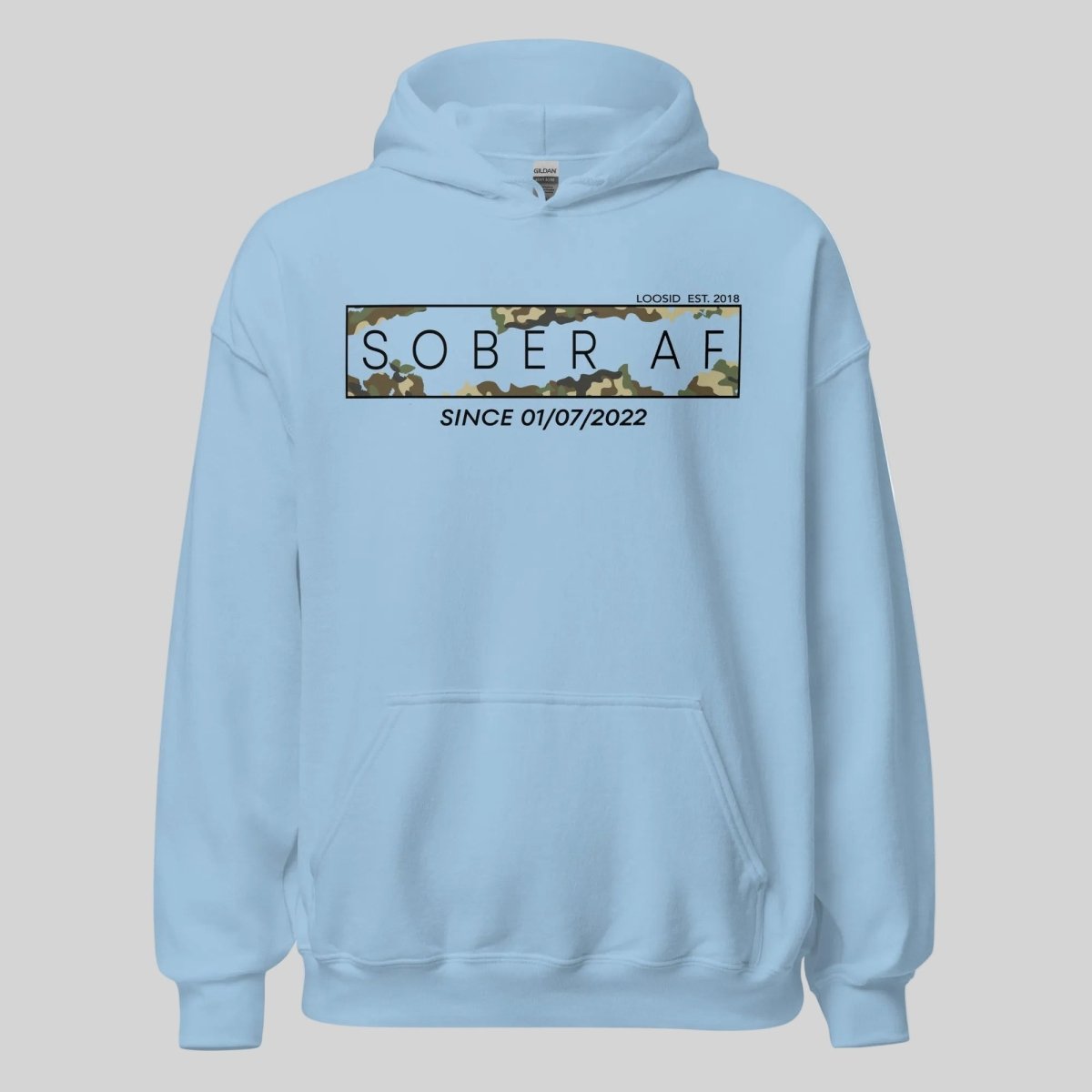 Sober AF Camo Recovery Hoodie lifestyle view (view 25)