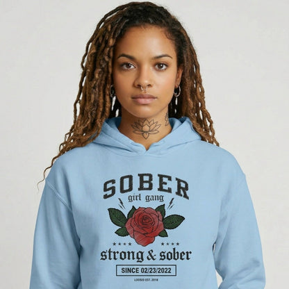 Sober Girl Gang Strong & Sober Crest Recovery Hoodie flat lay styled image (view 53)