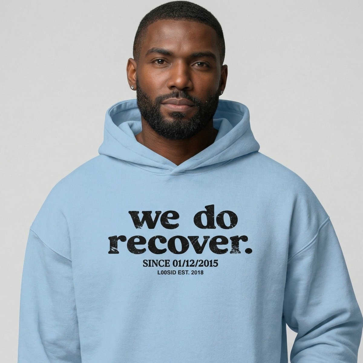 We Do Recover Men's Sober Recovery Hoodie fit detail (view 9)
