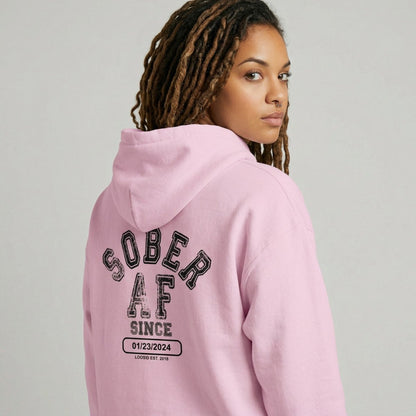 Sober AF Recovery Hoodie flat lay styled image (view 43)