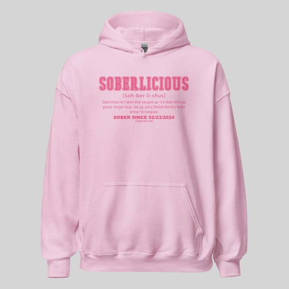Soberlicious Definition Hoodie w Custom Sobriety Date Recovery Hoodie graphic detail (view 14)