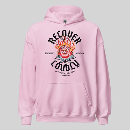 Recover Loudly Custom Sobriety Date Recovery Hoodie close-up view (view 42)