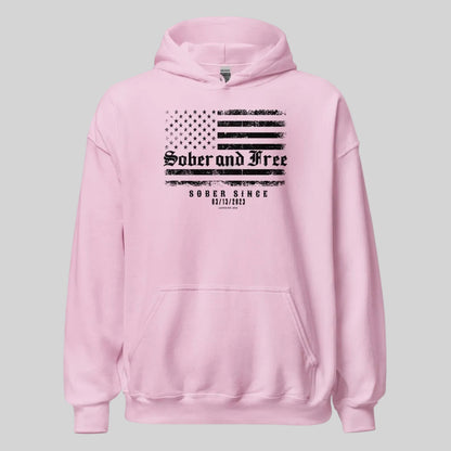 Sober and Free Custom Sobriety Date Recovery Hoodie graphic detail (view 24)