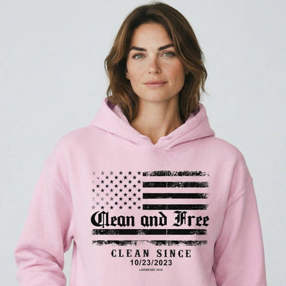 Clean and Free Custom Recovery Date Recovery Hoodie lifestyle view (view 25)