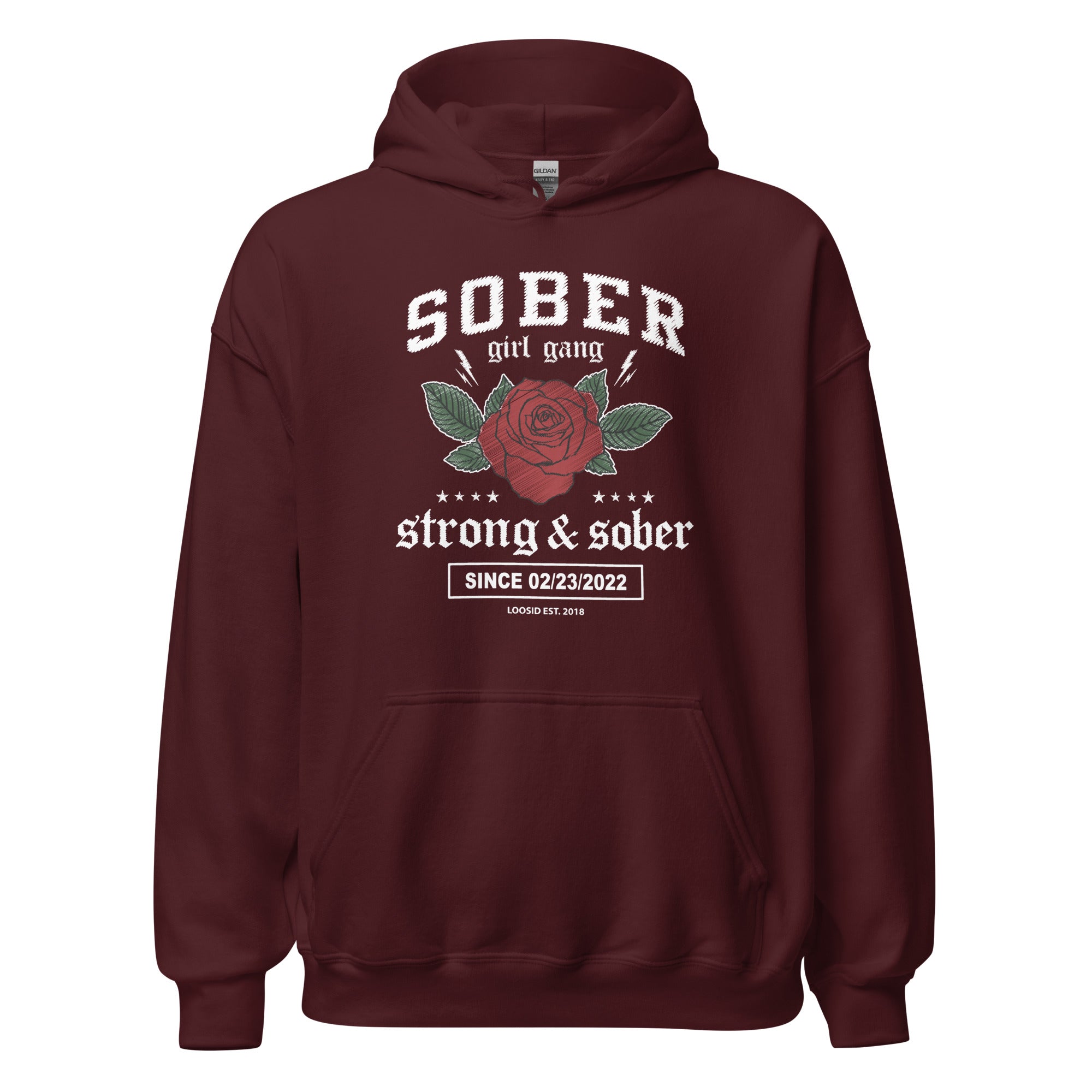 Sober Girl Gang Strong & Sober Crest Recovery Hoodie lifestyle view (view 35)