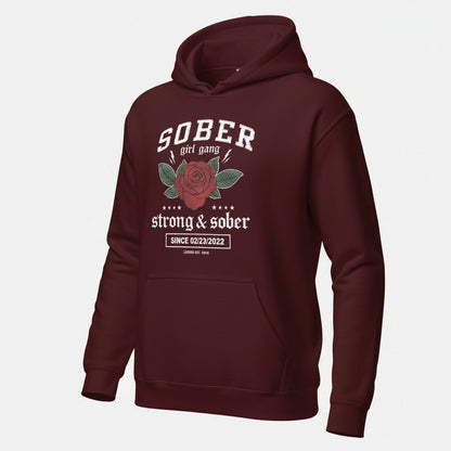 Sober Girl Gang Strong & Sober Crest Recovery Hoodie back view (view 37)