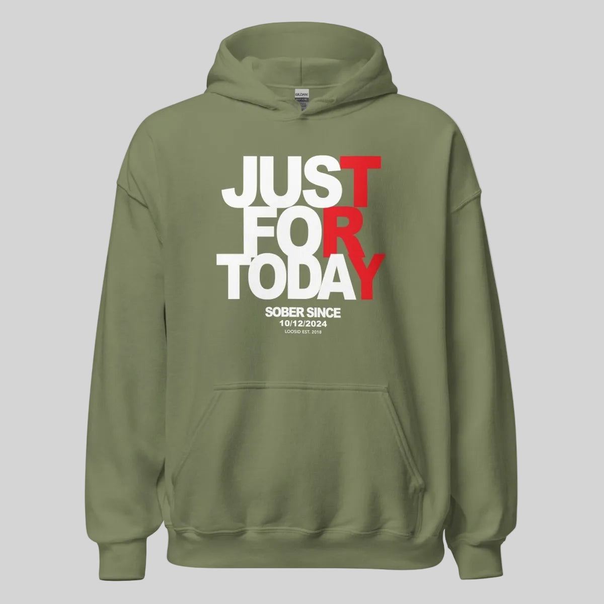 Just For Today Custom Sobriety Date Recovery Hoodie flat lay styled image (view 3)