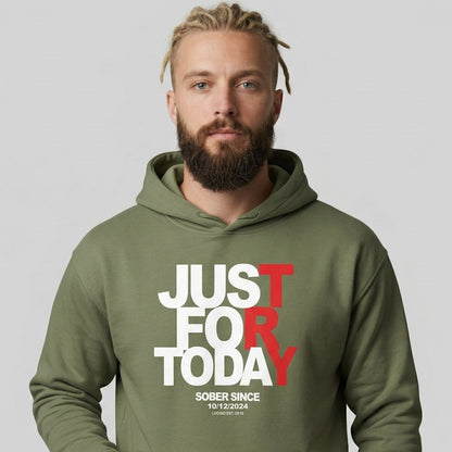 Just For Today Custom Sobriety Date Recovery Hoodie close-up view (view 2)