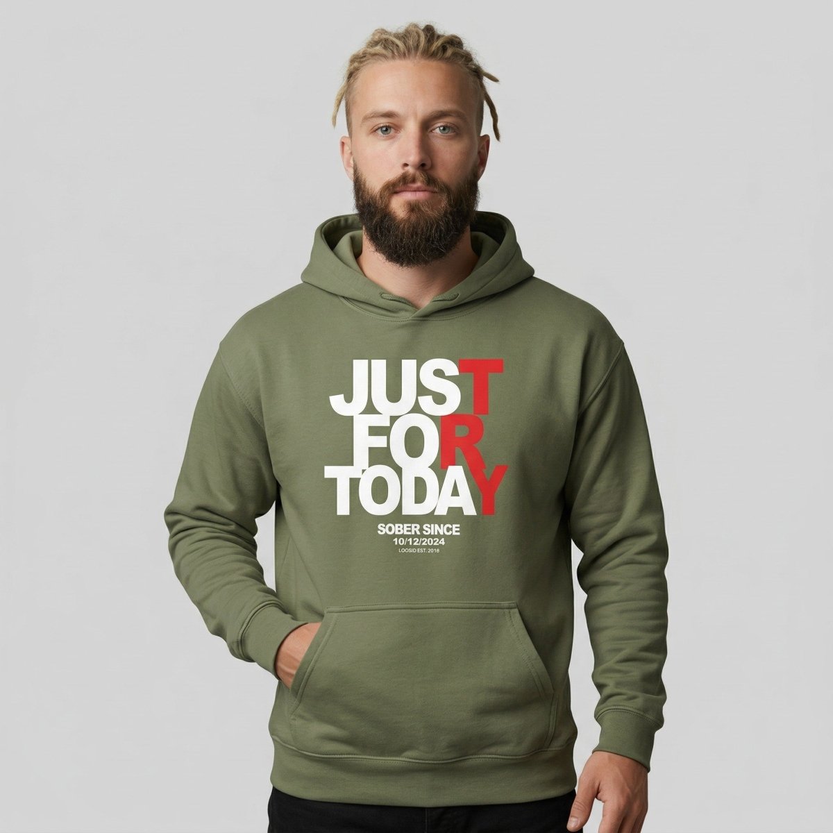 Just For Today Custom Sobriety Date Recovery Hoodie side view (view 6)