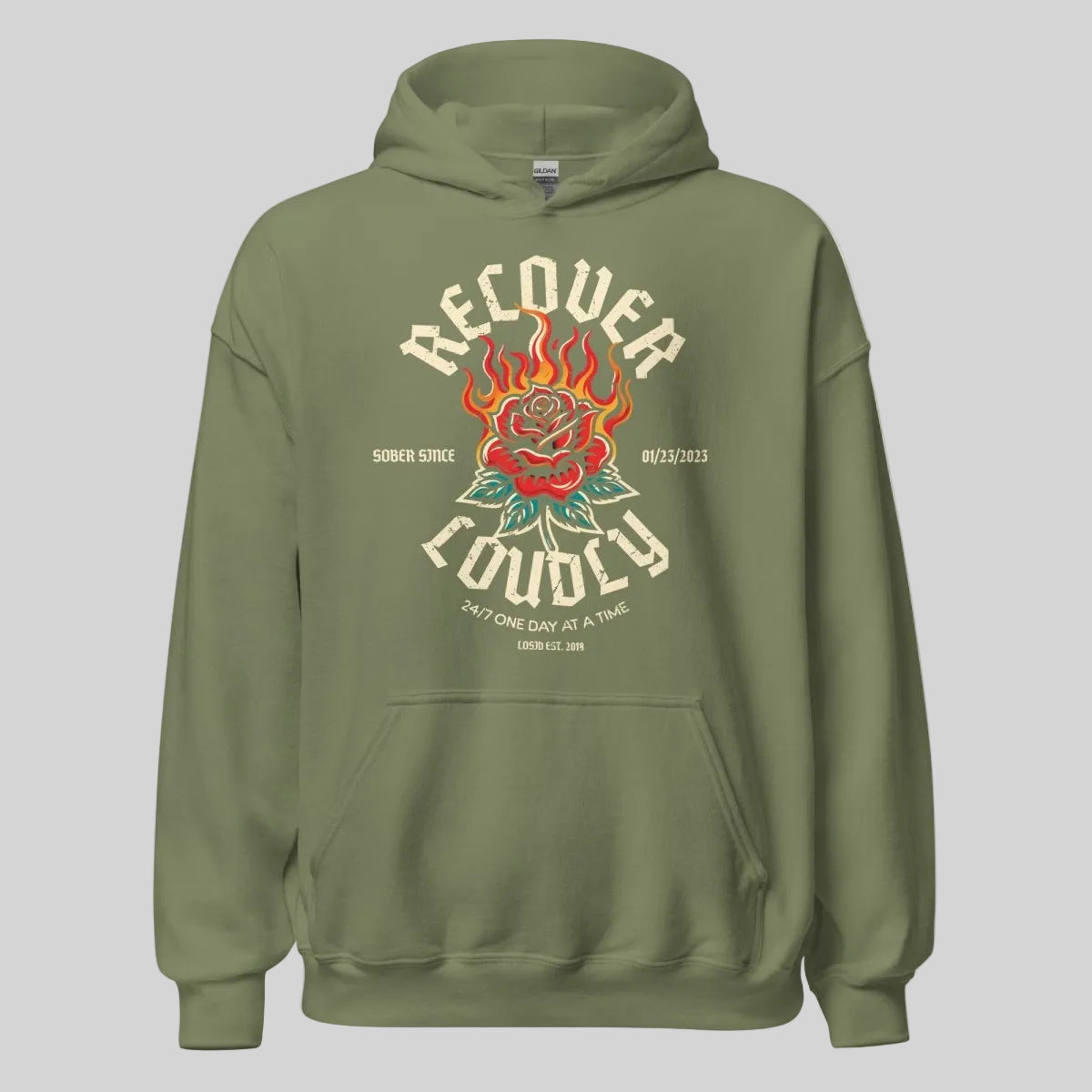 Recover Loudly Custom Sobriety Date Recovery Hoodie close-up view (view 22)