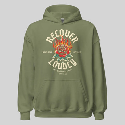 Recover Loudly Custom Sobriety Date Recovery Hoodie close-up view (view 22)