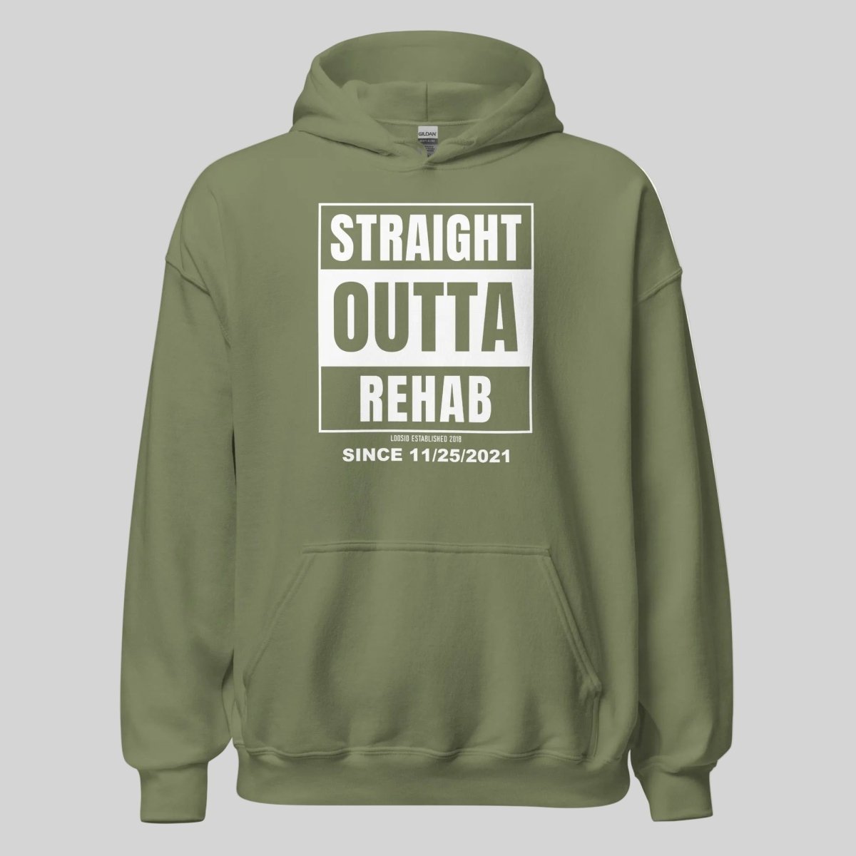 Straight Outta Rehab Recovery Hoodie flat lay styled image (view 13)