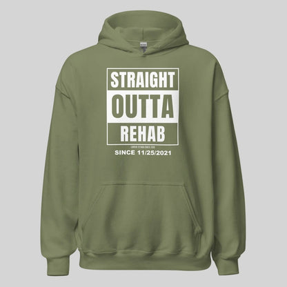 Straight Outta Rehab Recovery Hoodie flat lay styled image (view 13)