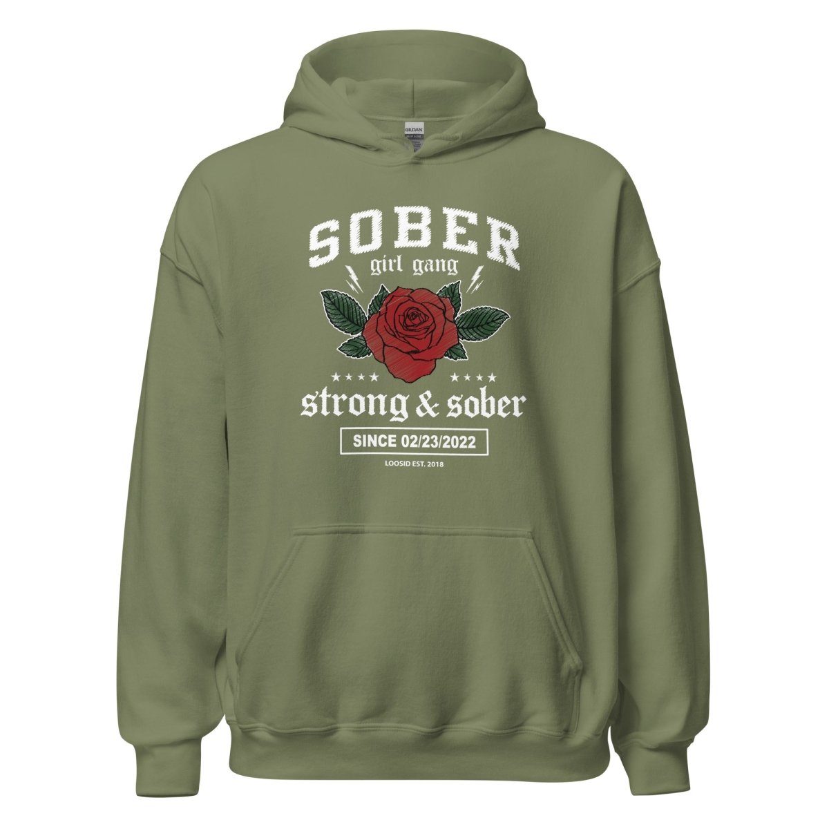 Sober Girl Gang Strong & Sober Crest Recovery Hoodie lifestyle view (view 45)
