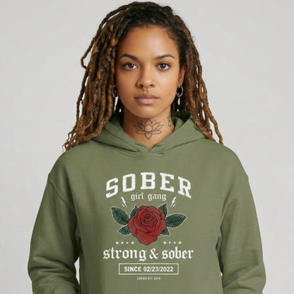 Sober Girl Gang Strong & Sober Crest Recovery Hoodie packaging detail (view 48)