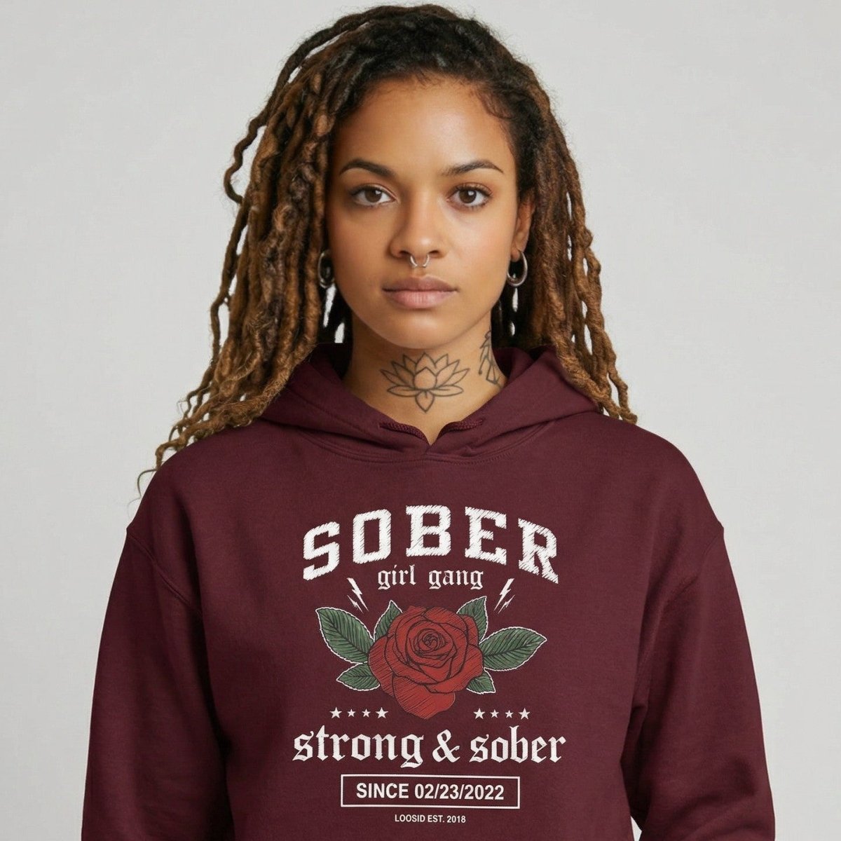 Sober Girl Gang Strong & Sober Crest Recovery Hoodie packaging detail (view 38)