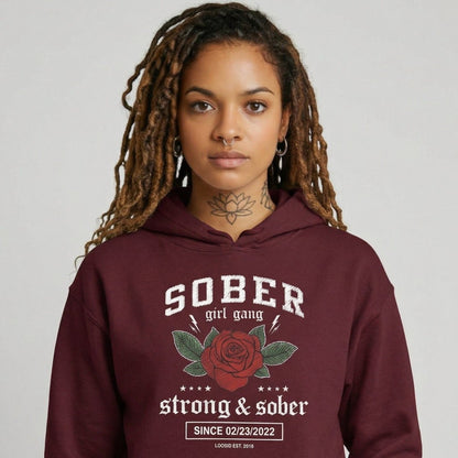 Sober Girl Gang Strong & Sober Crest Recovery Hoodie packaging detail (view 38)