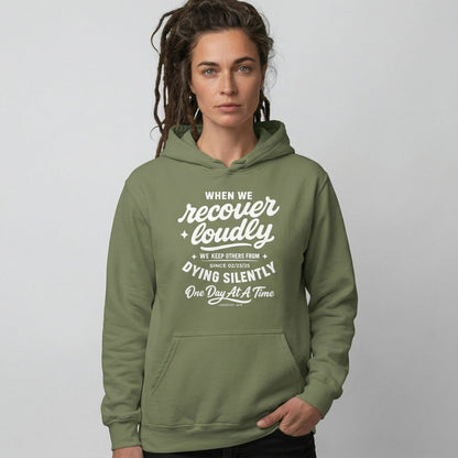 When we recover loudly Recovery Hoodie flat lay styled image (view 13)