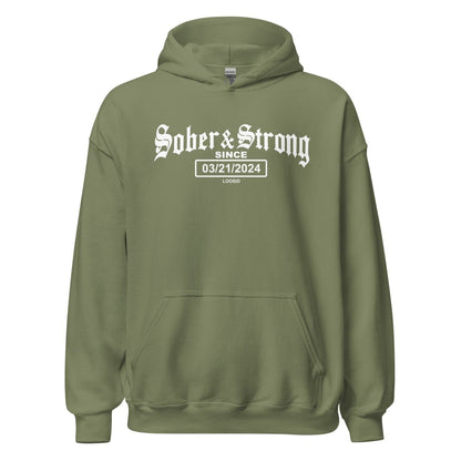 Old School Sober & Strong Recovery Hoodie close-up view (view 42)