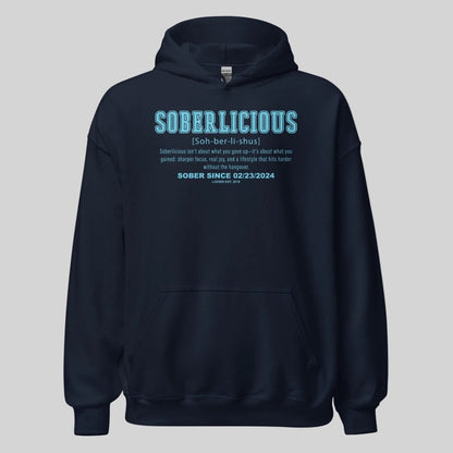 Soberlicious Definition Hoodie w Custom Sobriety Date Recovery Hoodie back view (view 17)