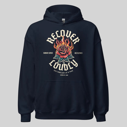 Recover Loudly Custom Sobriety Date Recovery Hoodie close-up view (view 12)