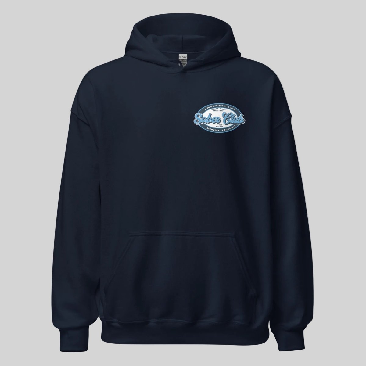 Sober Club Badge Recovery Hoodie flat lay styled image (view 23)
