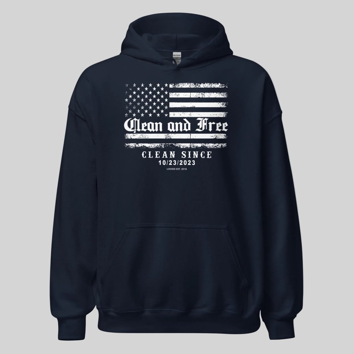 Clean and Free Custom Recovery Date Recovery Hoodie flat lay styled image (view 3)