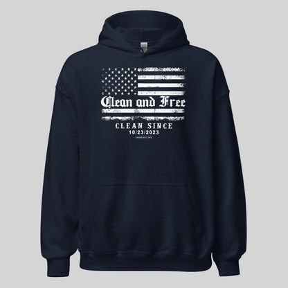 Clean and Free Custom Recovery Date Recovery Hoodie flat lay styled image (view 3)