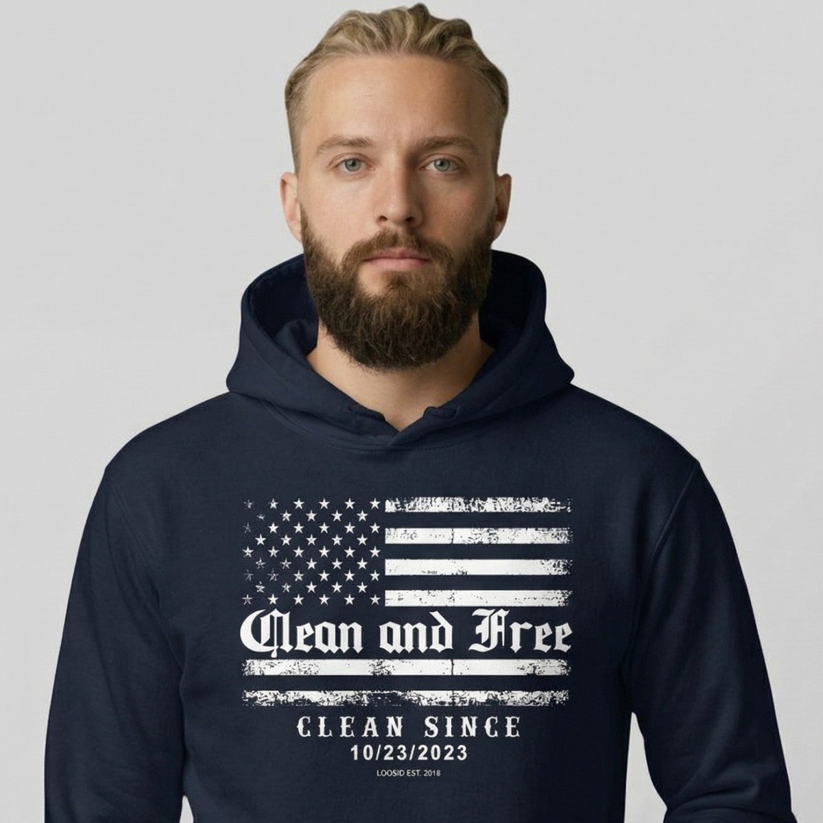 Loosid Clean and Free Custom Recovery Date Recovery Hoodie featuring the design