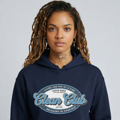 Clean Club Badge Recovery Hoodie flat lay styled image (view 23)